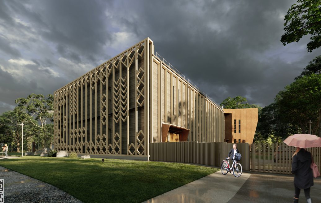 The multi-functional building of the Ventspils Seaside Open-Air Museum project prototype in rainy weather