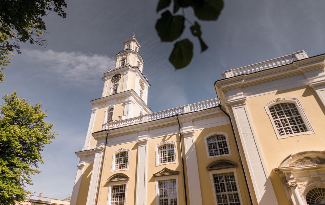 The tower of Liepāja's Holy Trinity Cathedral in summer