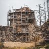 The North tower of the medieval castle of Ergeme with wooden racks, without a roof