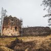 The North Tower of Ergeme Medieval Castle from the side with racks