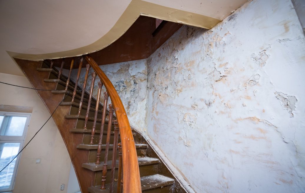 The stairs of the New Castle of Sigulda leading up