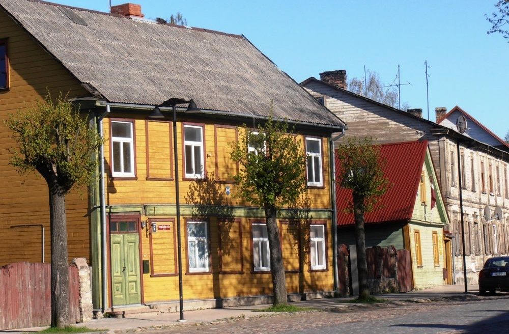 The yellow building of Jelgava's Old Town quarter