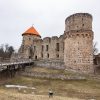 The medieval castle of Cēsis in full view with the visitor's path