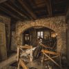 The interior of Mrs. Hoyer's guest house before the restoration, the boards are assembled