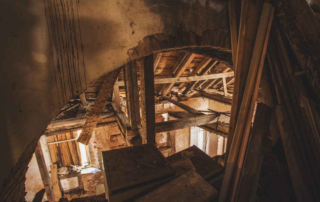 The second floor of the Firksu-Pedvāle manor building before restoration with rubble