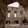 View of the medieval castle ruins of Cēsis from the courtyard with visible windows