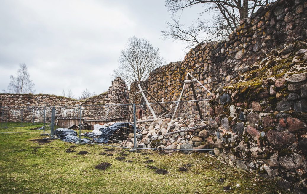 The fenced area of the south tower of Alūksne Castle