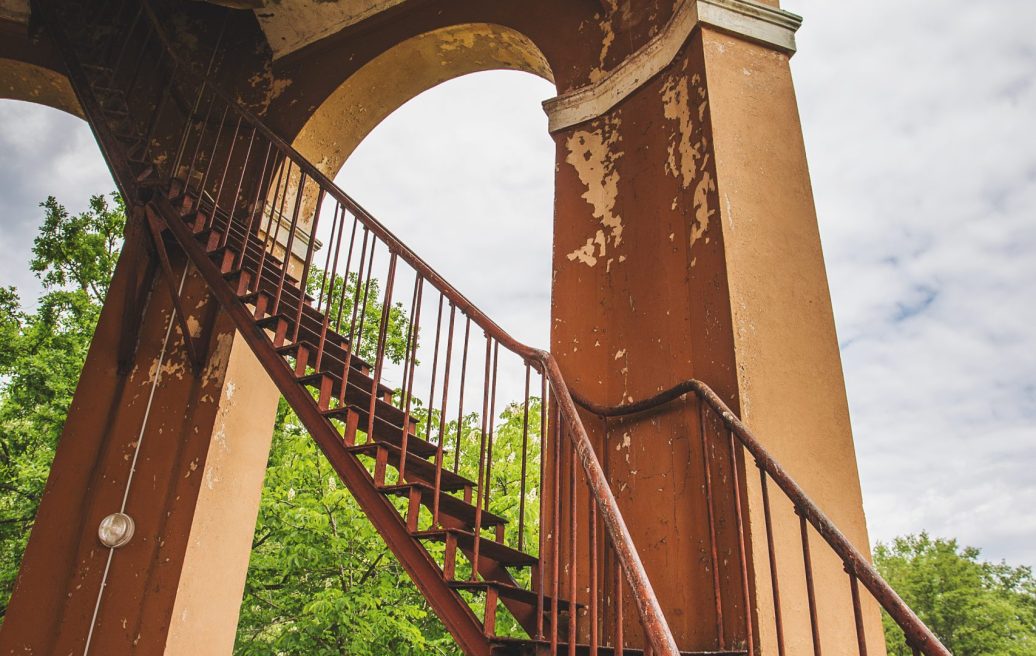 The stairs of the Kemeri water tower leading up the tower. Before reconstruction.