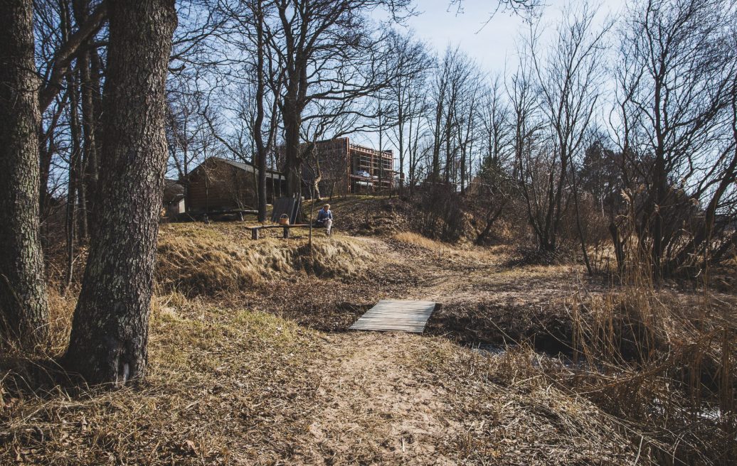 Skulte beach wooden boardwalk