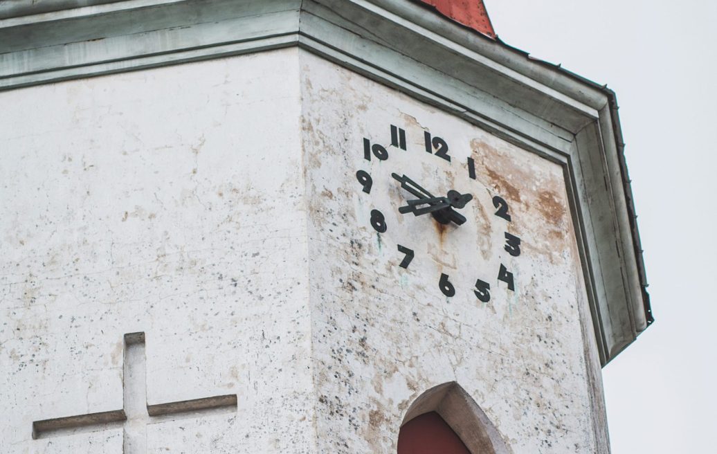 The clock of Smiltene Evangelical Lutheran Church before reconstruction