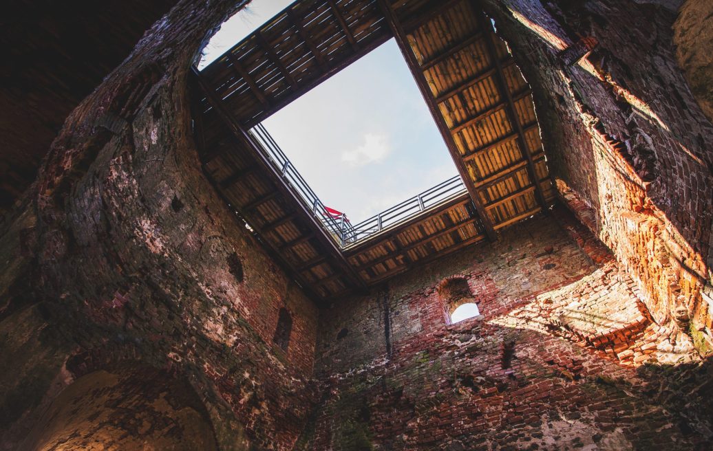 Bausakas castle view in the sky from the open roof