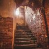Daugavpils fortress stairs with collapsed brick peaces