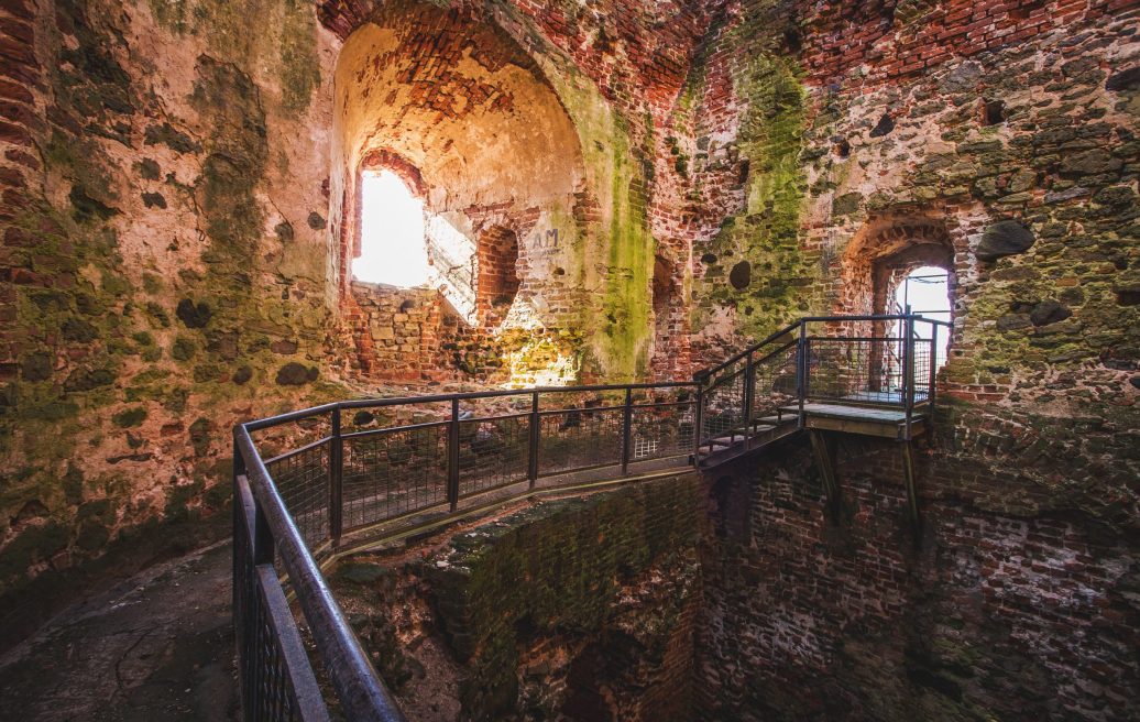 Bausakas castle view from the inside of the tower stares, windows