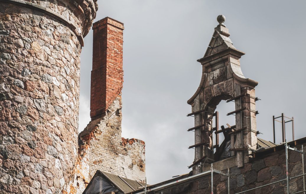 Exterior works of Cesvaine Castle during the reconstruction of the castle