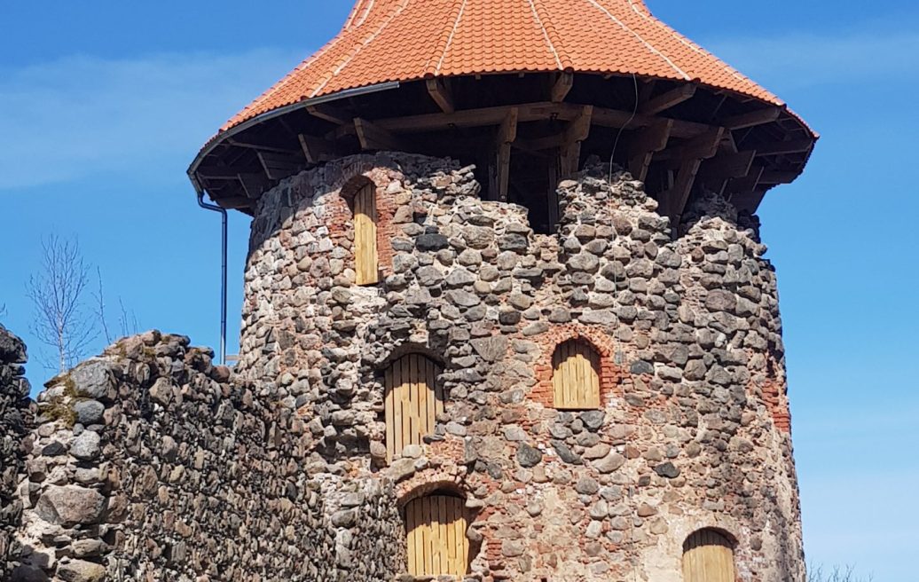 The North Tower of the Medieval Castle of Ergeme with closed window panes made of wood