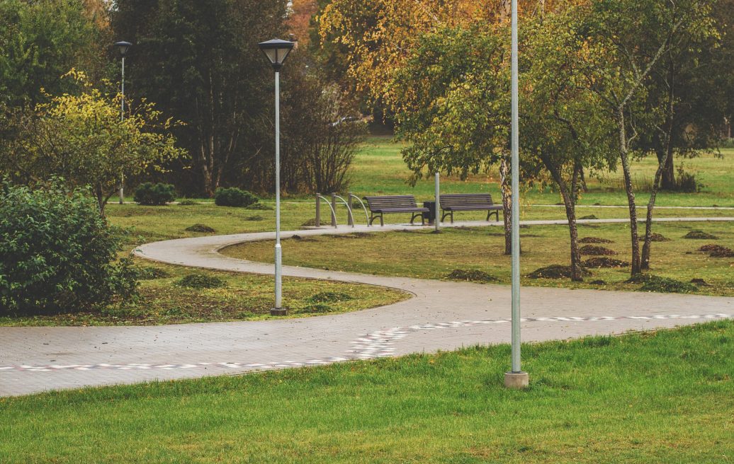 Carnikava village park with two chairs