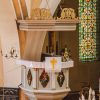 St. Valmiera Simon's Church balcony, chandelier, church window