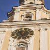 Liepāja Holy Trinity Cathedral clock on the tower in the foreground