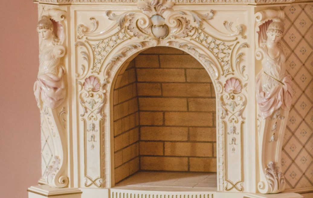 Krustpils Palace fireplace with light elements