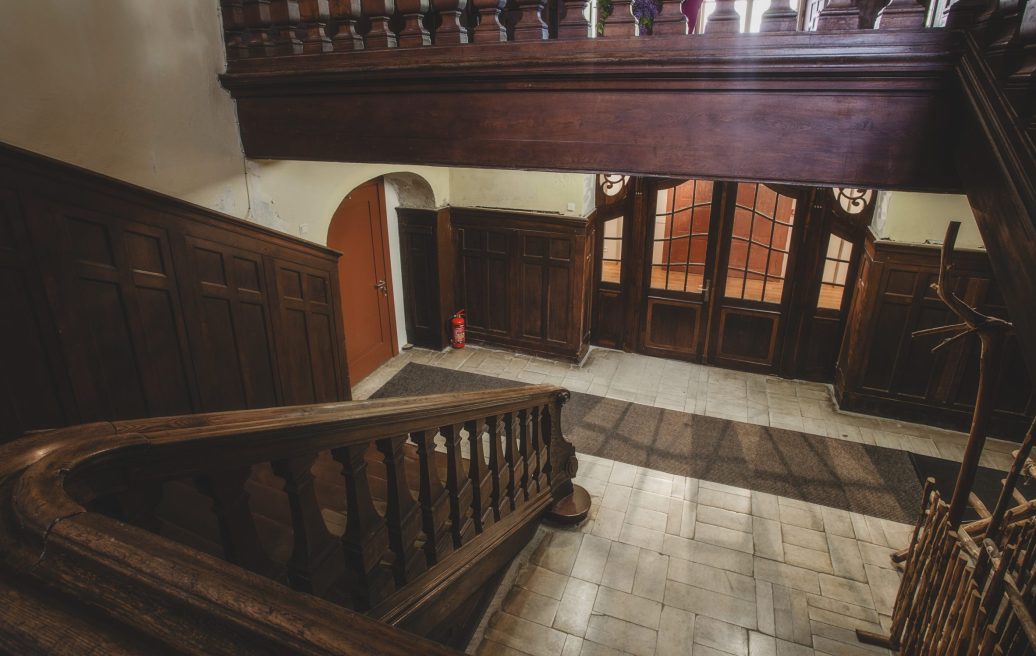 Dundaga Castle exit doors and stairs