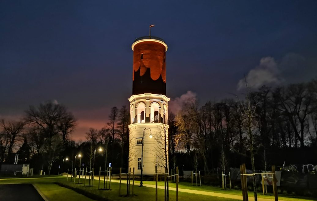 Kemeri water tower at night with beautiful lighting