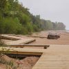 The wooden walking paths created at Skulte Beach