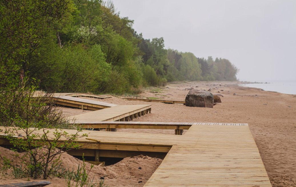 The wooden walking paths created at Skulte Beach