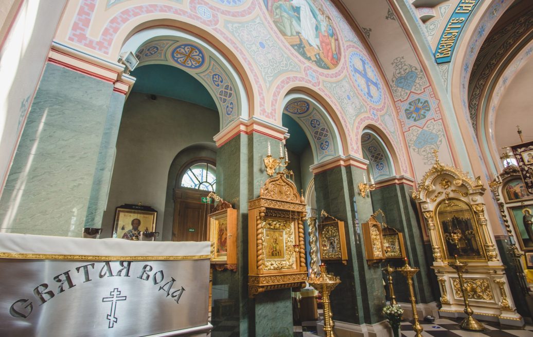 Jelgava’s Orthodox Cathedral of St Simeon and St Anna close-up of the ornate interior