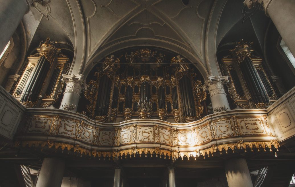 The luxurious balcony elements of the Holy Trinity Cathedral in Liepāja