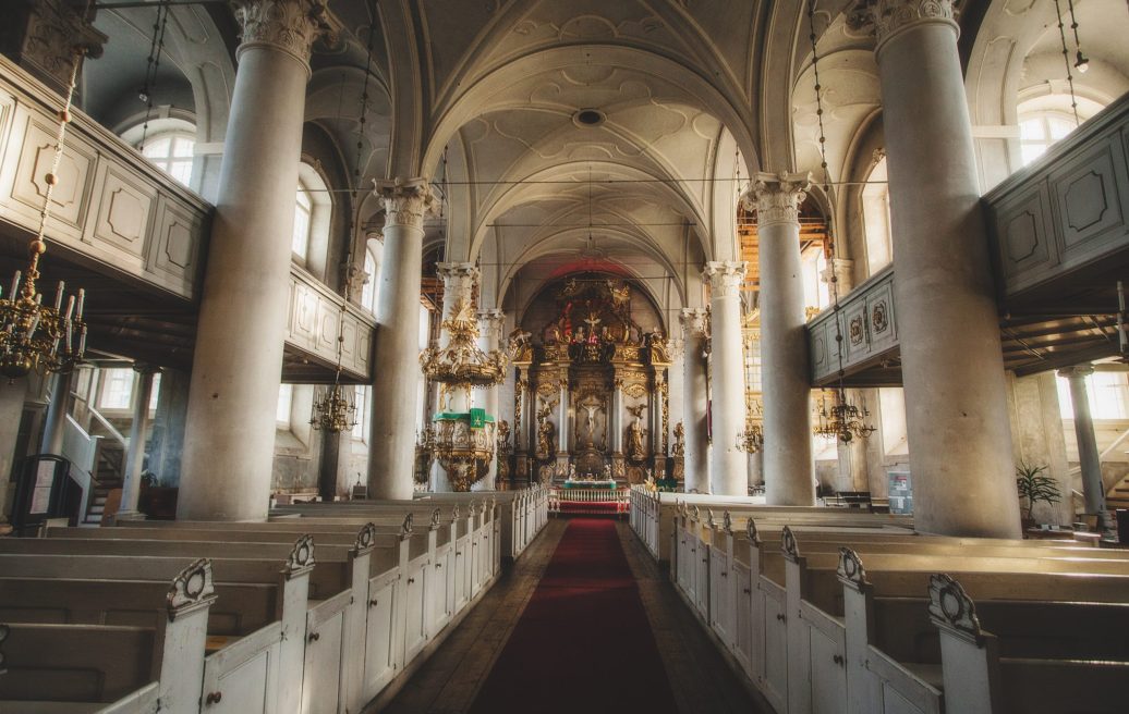 The interior of Liepāja's Holy Trinity Cathedral before restoration