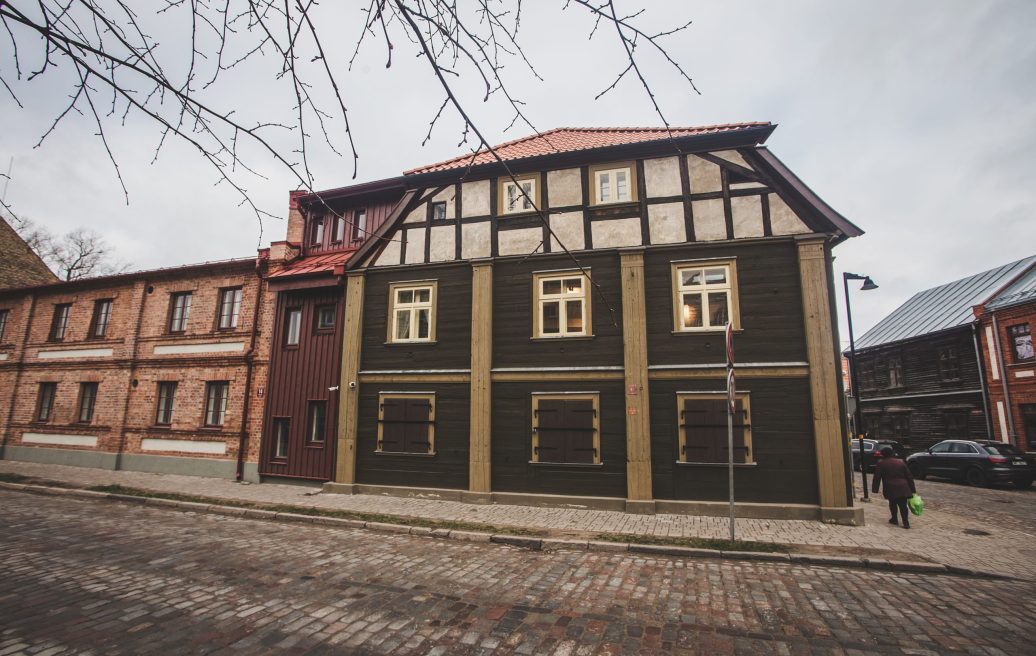 The green building of Jelgava's Old Town quarter