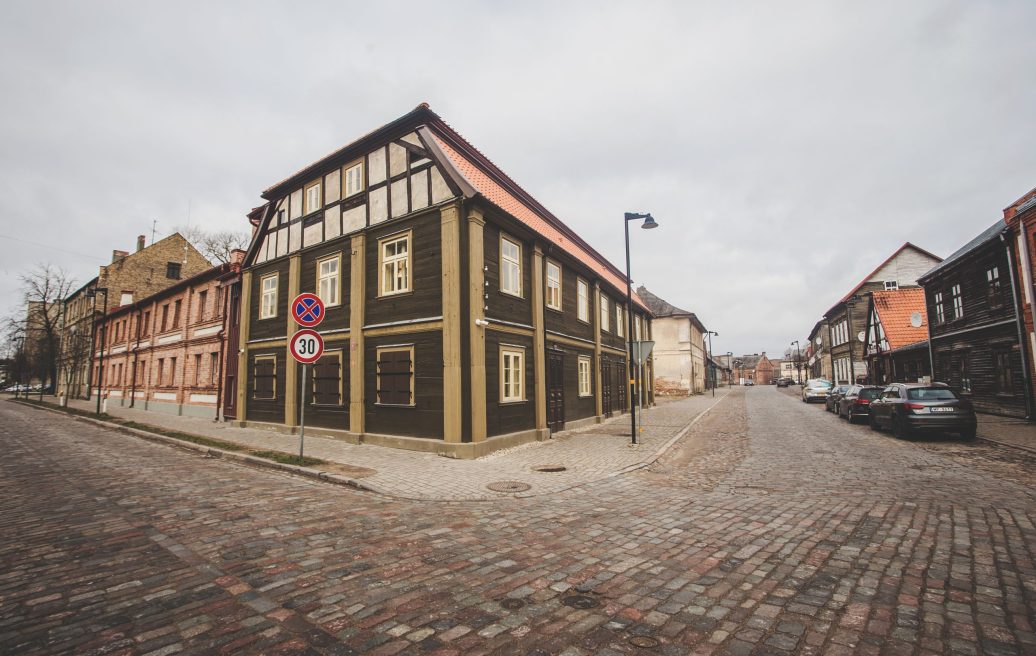 Jelgava Old Town quarter and cobblestone street
