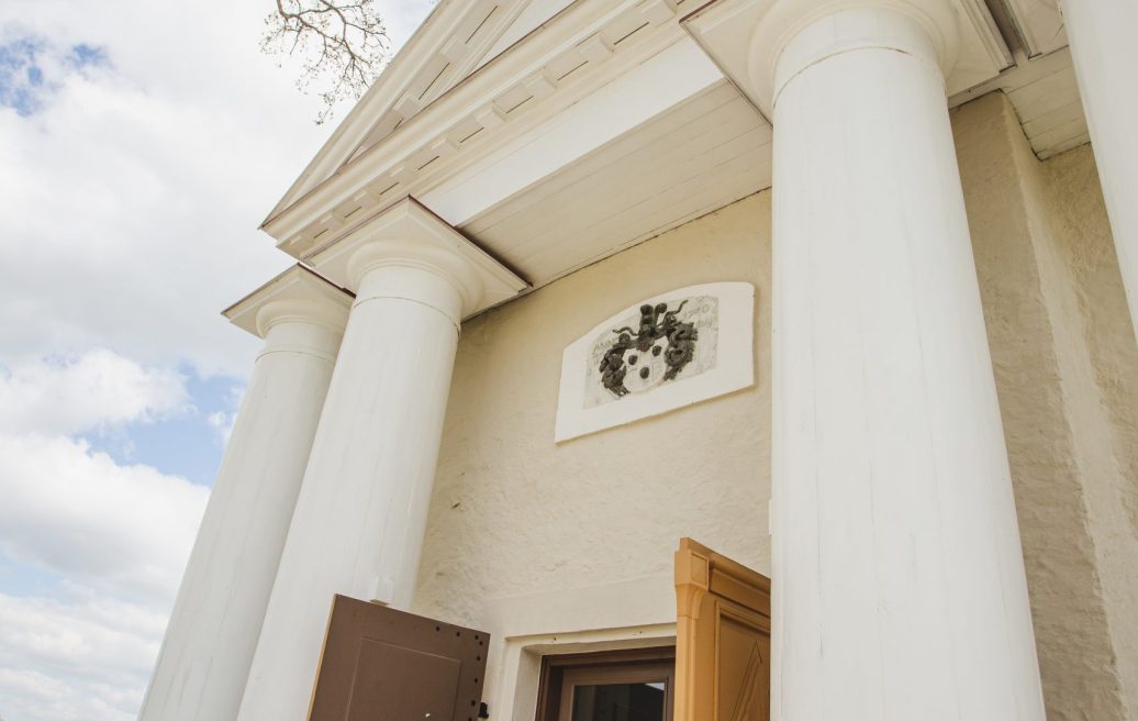 The open entrance door of the Rubene Evangelical Lutheran Church