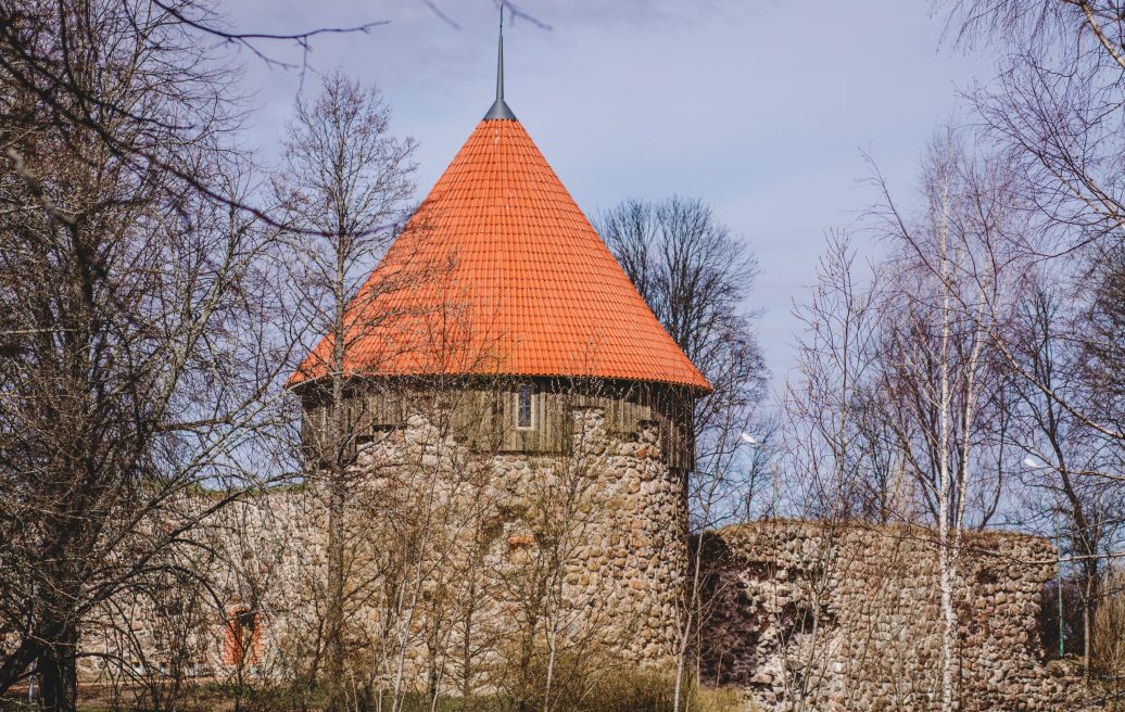 The spire of the southern tower of Alūksne Castle Ruins