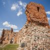 Ludza castle ruins with blue sky in the background