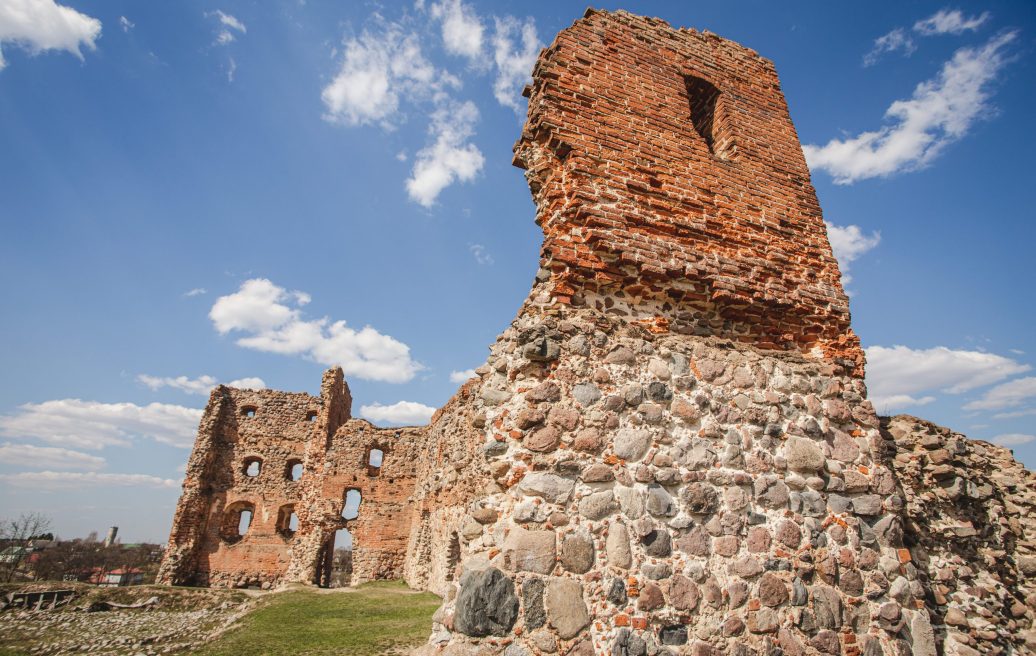 Ludza castle ruins with blue sky in the background