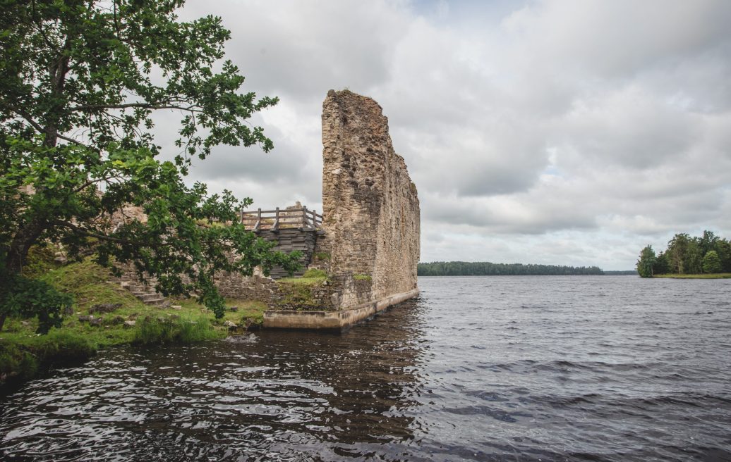 Koknese castle ruins in the distance