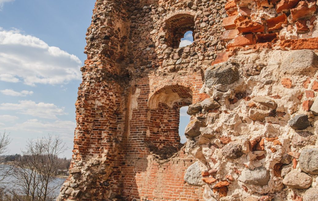 Elements of the Ludza castle ruins in close-up