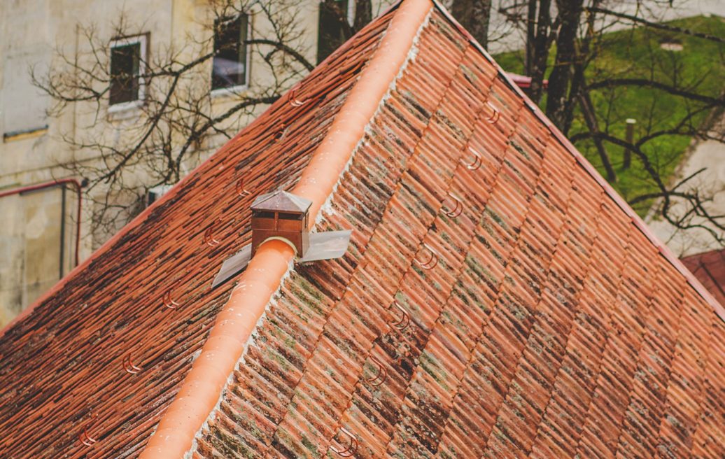 Bird's eye view of the roof of the Smiltene Evangelical Lutheran Church