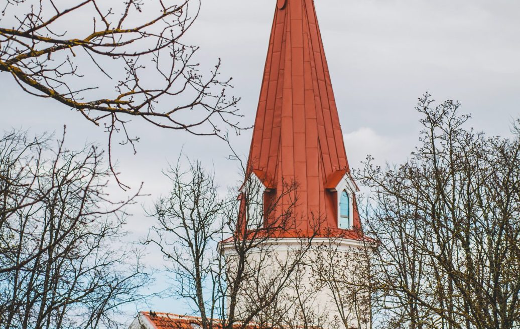 The spire of the Smiltene Evangelical Lutheran Church tower