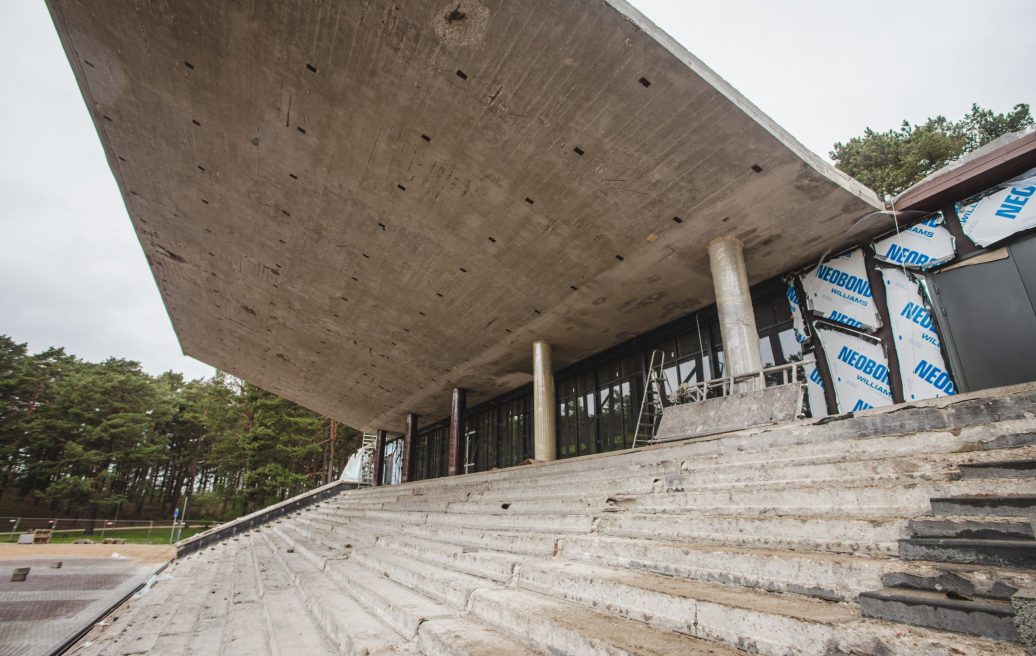 Salacgriva Zvejnieku park stage seats during construction works