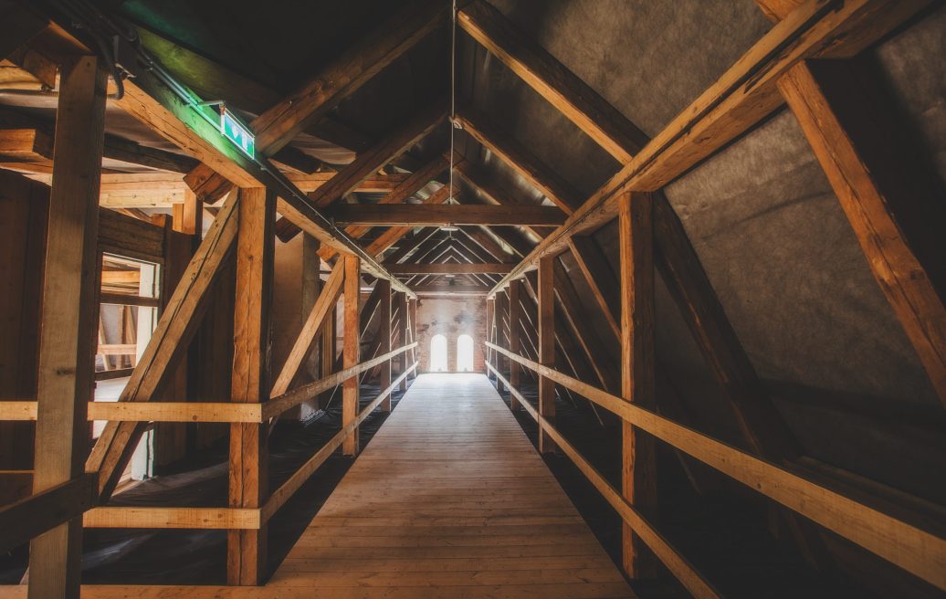 Inside the attic passage of Stāmerien Palace