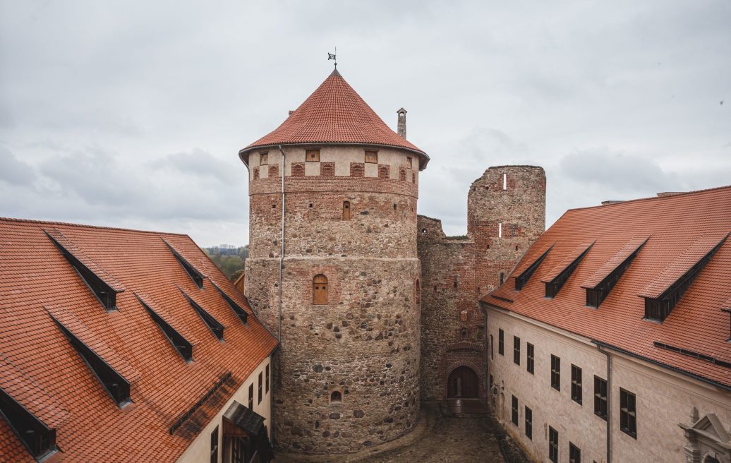 Bauskas castle courtyard and the main tower