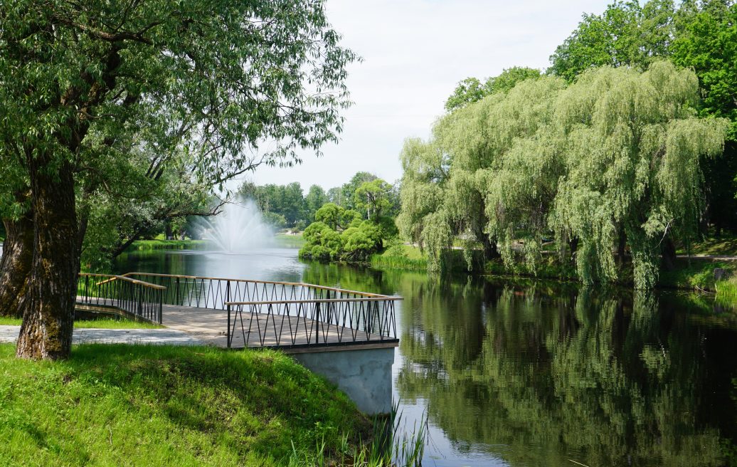 Valmiera's Elephant Street park with a fountain