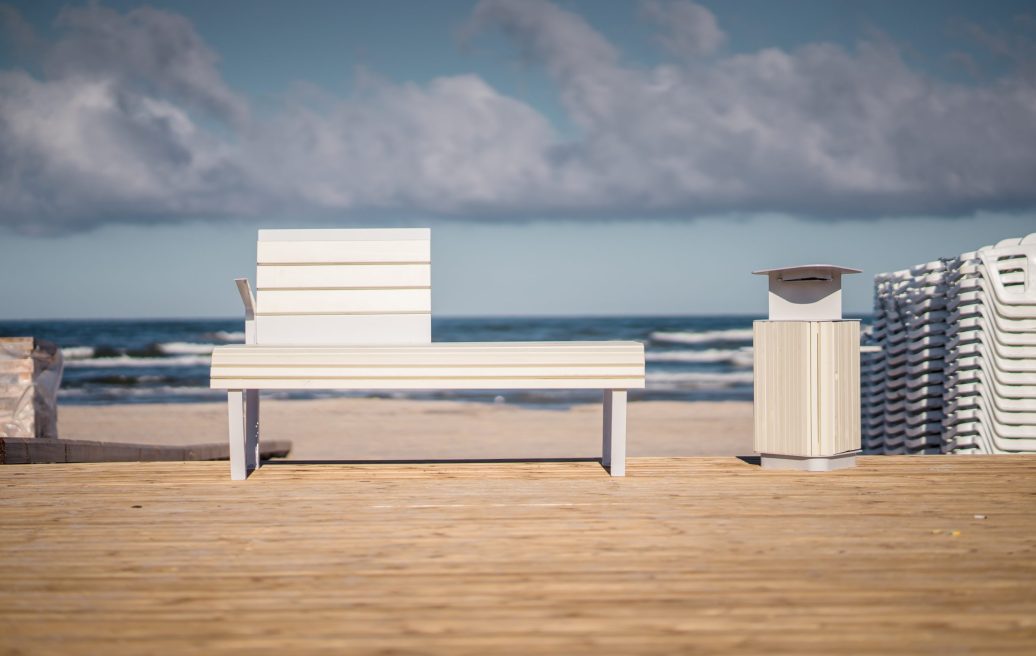 A beach bench in the historical center of Liepāja