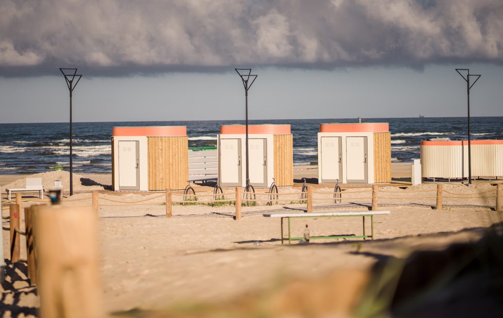 Beach dressing booths in the historical center of Liepāja