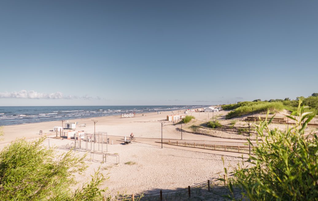 The beach landscape of the historical center of Liepāja in summer