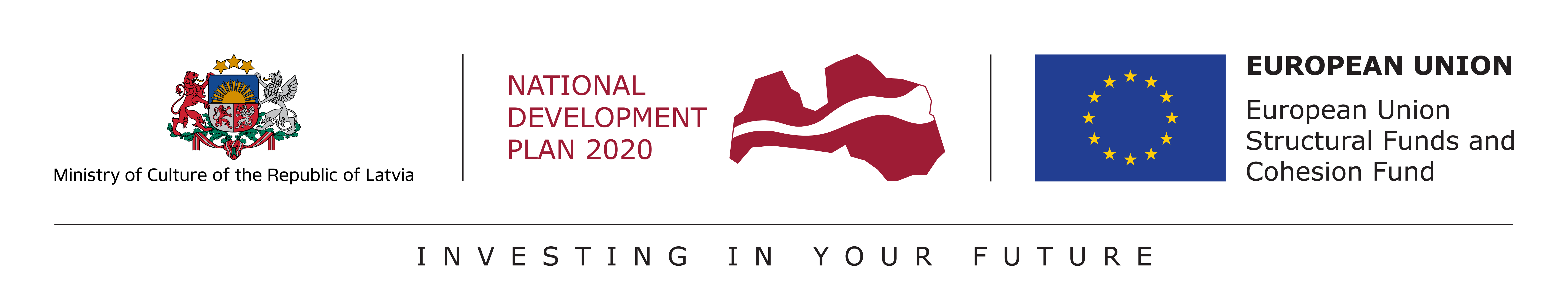 Ministry of Culture of the Republic of Latvia, national Development plan 2020 and European Union Structural Funds and Cohesion Fund logo. Investing in your future.
