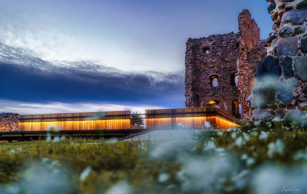 Ludza castle ruins in an evening landscape
