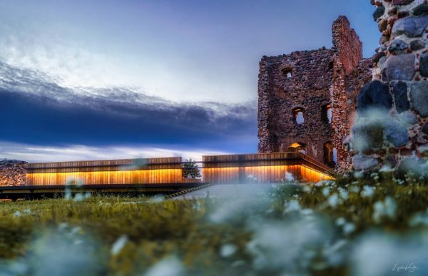 Ludza castle ruins in an evening landscape